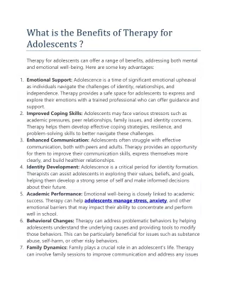 What is the Benefits of Therapy for Adolescents