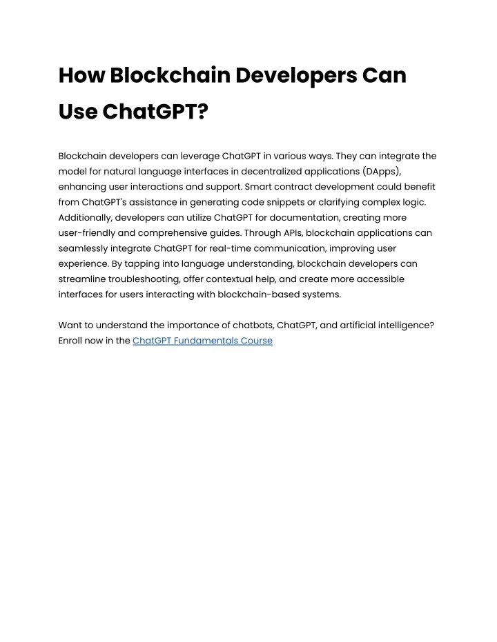 how blockchain developers can use chatgpt