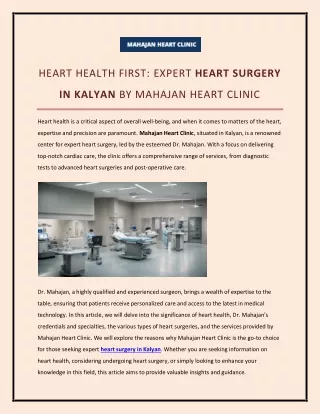 HEART HEALTH FIRST: EXPERT HEART SURGERY IN KALYAN BY MAHAJAN HEART CLINIC