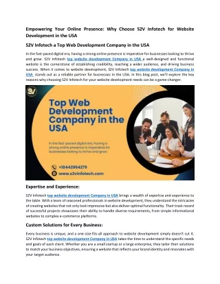 S2V Infotech a Top Web Development Company in the USA