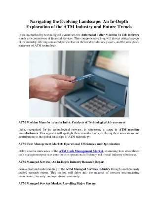 An In-Depth Exploration of the ATM Industry and Future Trends