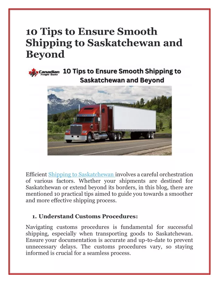 10 tips to ensure smooth shipping to saskatchewan