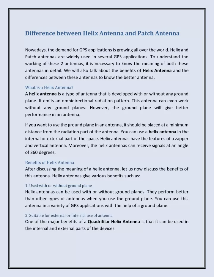 difference between helix antenna and patch antenna