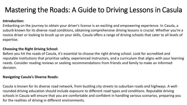 mastering the roads a guide to driving lessons
