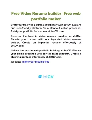 Free Video Resume builder |Free web portfolio maker