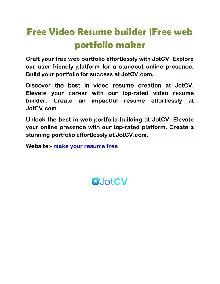 free video resume builder free web portfolio maker