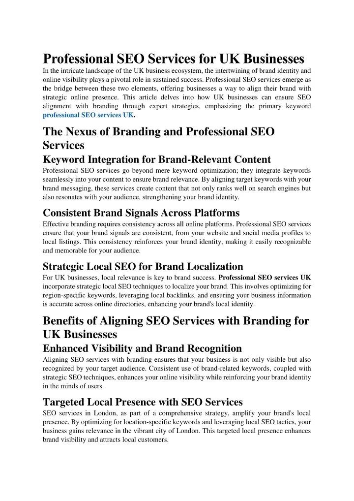 professional seo services for uk businesses