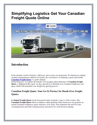 Simplifying Logistics Get Your Canadian Freight Quote Online