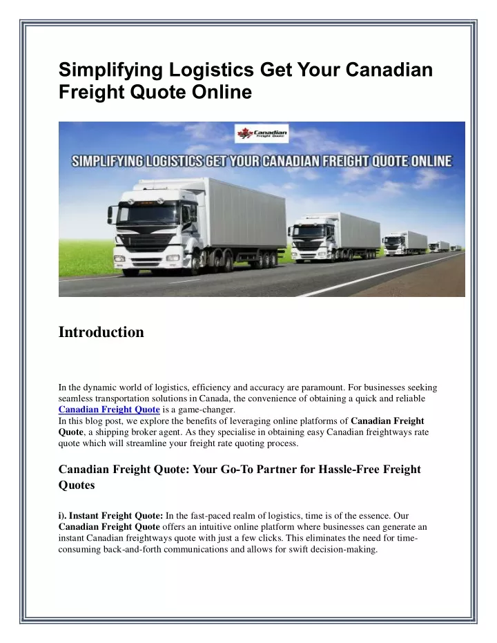 simplifying logistics get your canadian freight