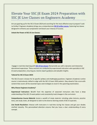 Elevate Your SSC JE Exam 2024 Preparation with SSC JE Live Classes on Engineers Academy