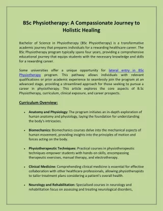 BSc Physiotherapy A Compassionate Journey to Holistic Healing