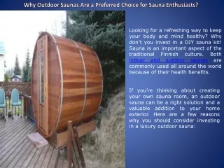 Why Outdoor Saunas Are a Preferred Choice for Sauna Enthusiasts?