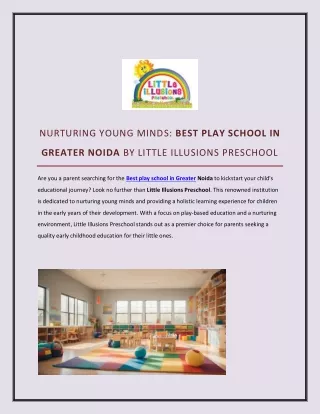 NURTURING YOUNG MINDS BEST PLAY SCHOOL IN GREATER NOIDA BY LITTLE ILLUSIONS PRESCHOOL