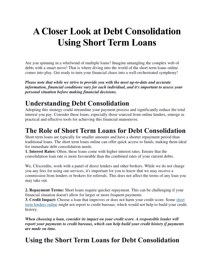 a closer look at debt consolidation using short