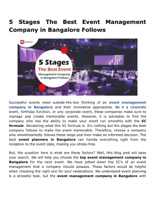 5 Stages The Best Event Management Company in Bangalore Follows