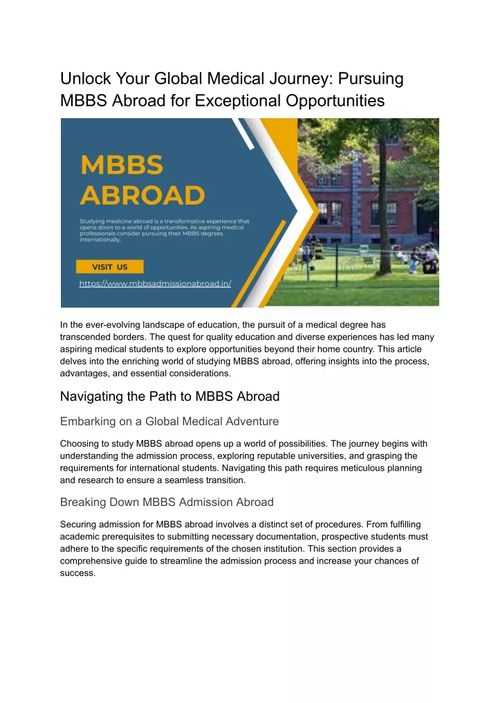 unlock your global medical journey pursuing mbbs