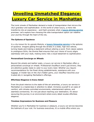Unveiling Unmatched Elegance: Luxury Car Service in Manhattan