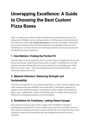 A Guide to Choosing the Best Custom Pizza Boxes