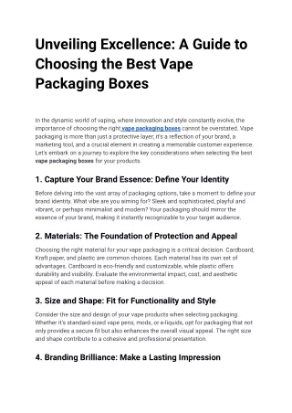 A Guide to Choosing the Best Vape Packaging Boxes