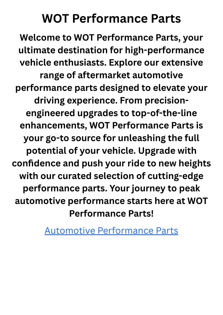 wot performance parts