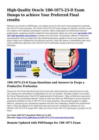 1D0-1075-23-D Exam Dumps Professionals Tactic For Preparation