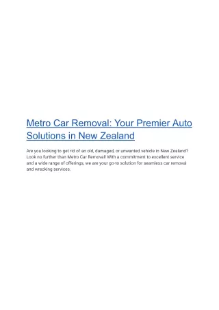 Metro Car Removal_ Your Premier Auto Solutions in New Zealand