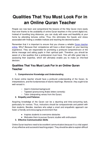 Qualities That You Must Look For in an Online Quran Teacher
