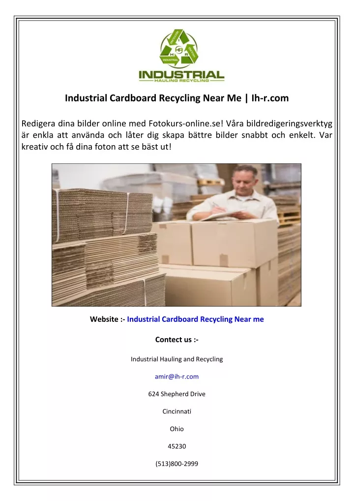 industrial cardboard recycling near me ih r com