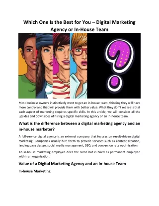 Which One Is the Best for You | Digital Marketing Agency or In-House Team