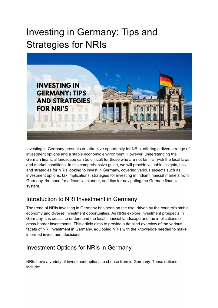 investing in germany tips and strategies for nris