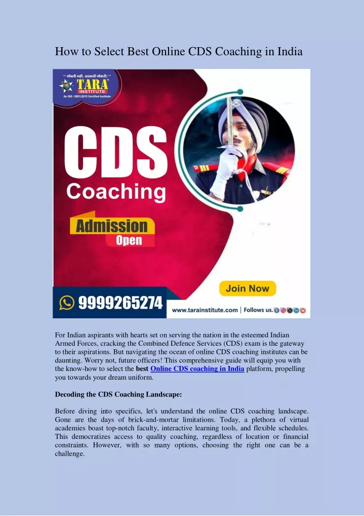 how to select best online cds coaching in india