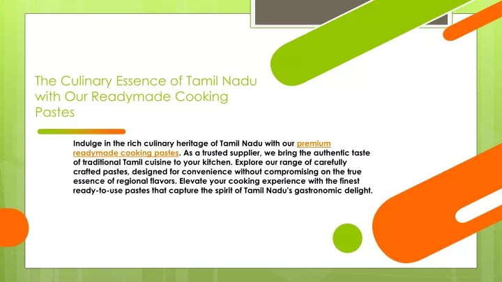 the culinary essence of tamil nadu with our readymade cooking pastes