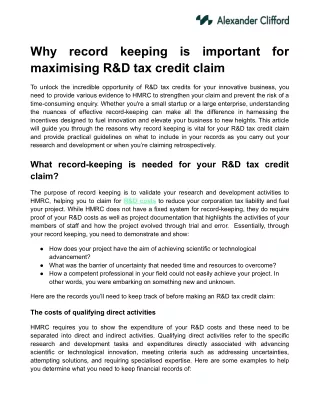 Why record keeping is important for maximising R&D tax credit claim