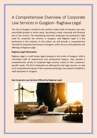 A Comprehensive Overview of Corporate Law Services in Gurgaon  Raghava Legal