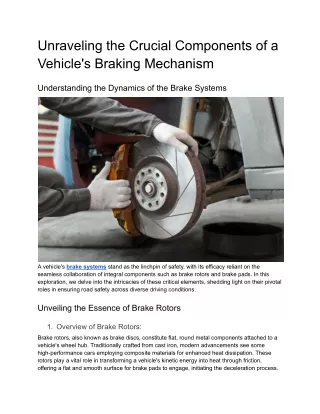 Brake system - Components of a Vehicle's Braking Mechanism