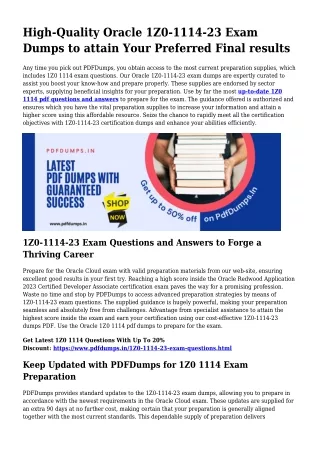 Trustworthy 1Z0-1114-23 Exam Dumps To Get 1Z0 1114 Certification