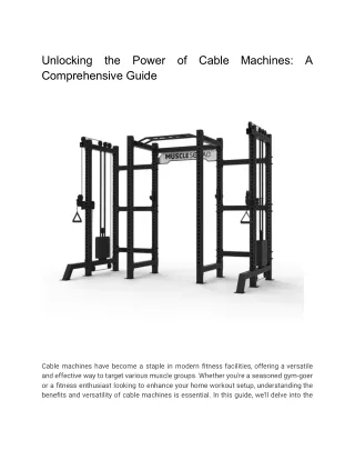 Unlocking the Power of Cable Machines: A Comprehensive Guide