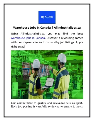 Warehouse Jobs In Canada  Allindustrialjobs.ca