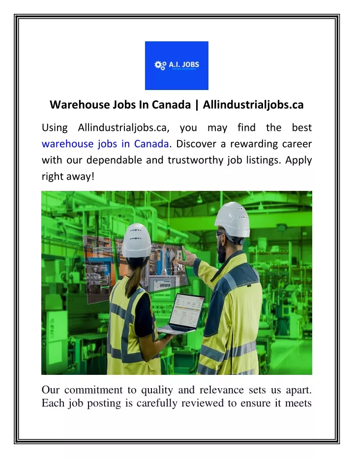 warehouse jobs in canada allindustrialjobs ca
