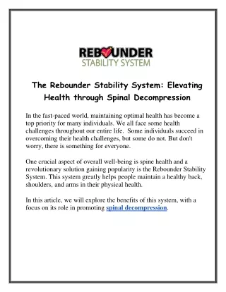 The Rebounder Stability System Elevating Health Through Spinal Decompression