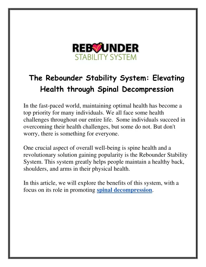 the rebounder stability system elevating health