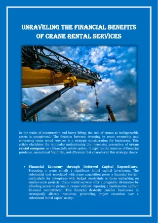 Unraveling the Financial Benefits of Crane Rental Services