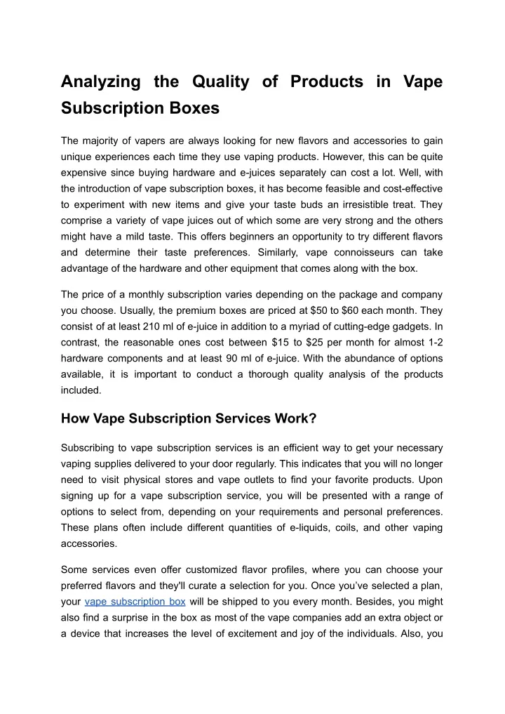 analyzing the quality of products in vape
