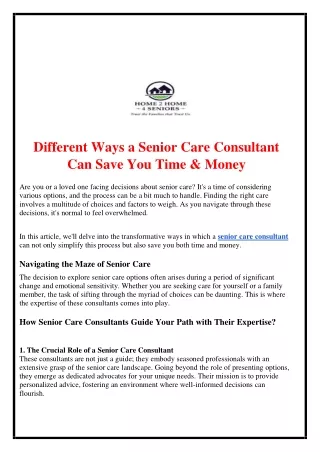 Different Ways a Senior Care Consultant Can Save You Time & Money