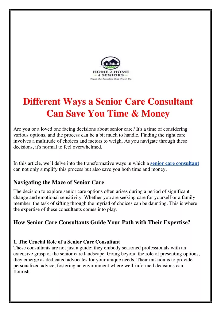 different ways a senior care consultant can save