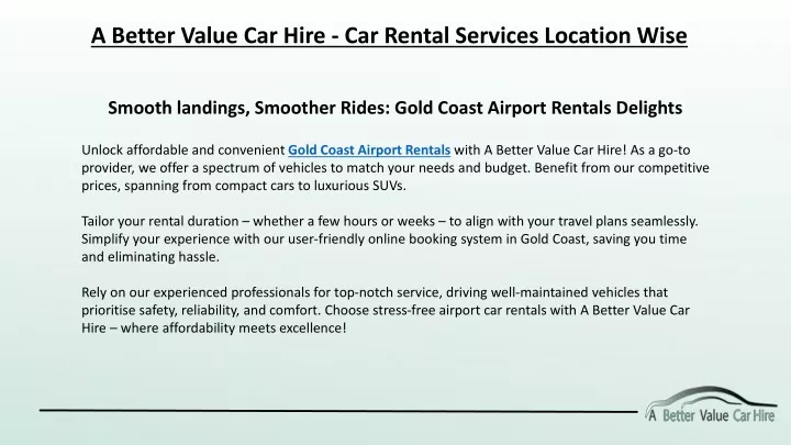a better value car hire car rental services