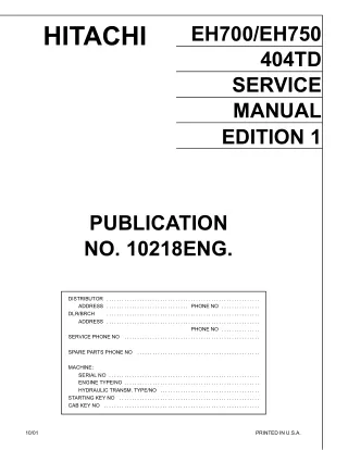 Hitachi EH750 Rigid Dump Truck Service Repair Manual