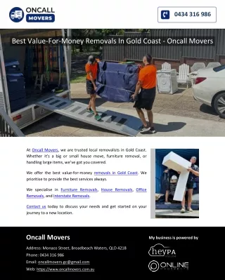 Best Value-For-Money Removals In Gold Coast - Oncall Movers