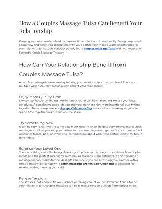 How A Couples Massage Tulsa Can Benefit Your Relationship