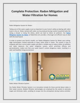 Complete Protection: Radon Mitigation and Water Filtration for Homes